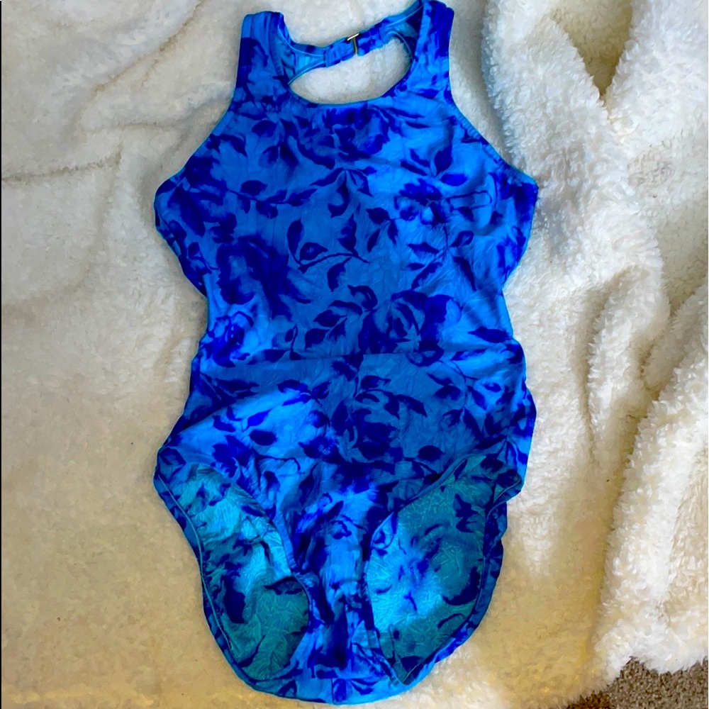 Blue Floral Swimsuit Sz 12